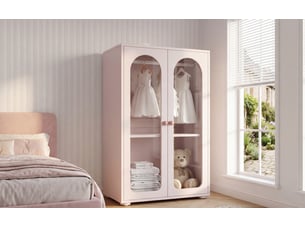 Armoire 2 portes 80x50x120 cm portes transparentes laquées mdf rose bébé
