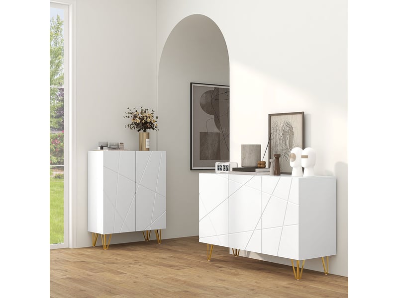  Buffet d'entrée à 3 portes et étagères réglables pour cuisine et salon, 120 x 40 x 75 cm, blanc brillant  - Conforama C