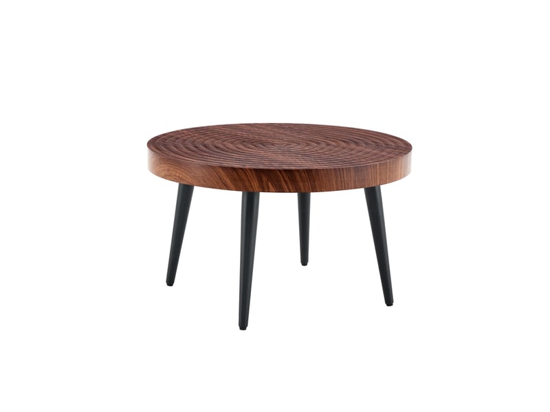 Table basse ronde avec plateau de 5 cm et pieds métalliques à patins réglables pour salon en mdf noyer 60 × 60 × 37 cm - Conforama A