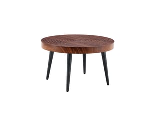 Table basse ronde avec plateau de 5 cm et pieds métalliques à patins réglables pour salon en mdf noyer 60 × 60 × 37 cm