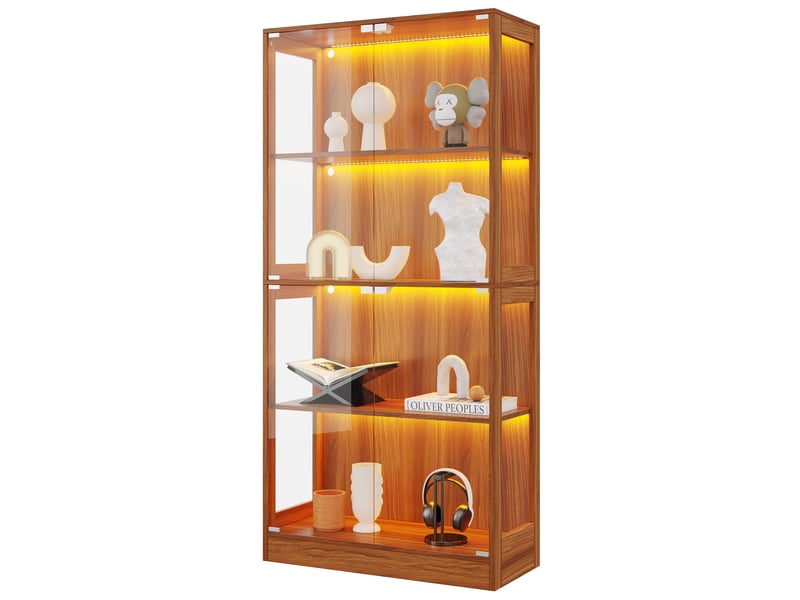 Vitrine pour figurines avec éclairage led multicolore, 80 x 35 x 170 cm, mdf et verre, noyer - Conforama A