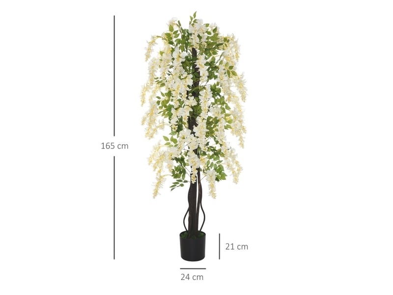  Plante artificielle glycine décorative 165 cm – blanc – pot avec base en ciment, intérieur et extérieur  - Conforama C