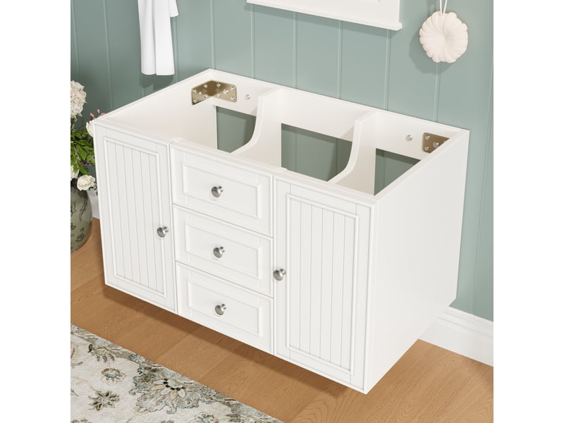 Meuble sous vasque suspendu avec 2 tiroirs, 1 double tiroir et 1 porte, en mdf blanc pour salle de bain, 78,5×46×46,8 cm - Conforama C