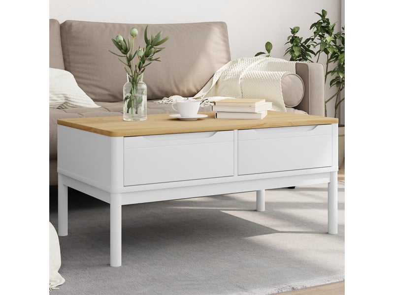  Table basse - table de salon - table à thé floro blanc 99x55,5x45 cm bois massif de pin  - Conforama B