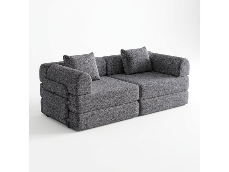 Canapé-lit chenille 2 en 1 modulable avec rangement accoudoir et cadre métal