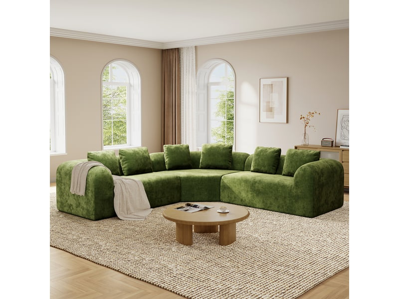  Canapé d'angle incurvé 3 places en tissu chenille premium,canapé compressé sans montage,mousse haute résilience,vert 326x97x66CM - Conforama B