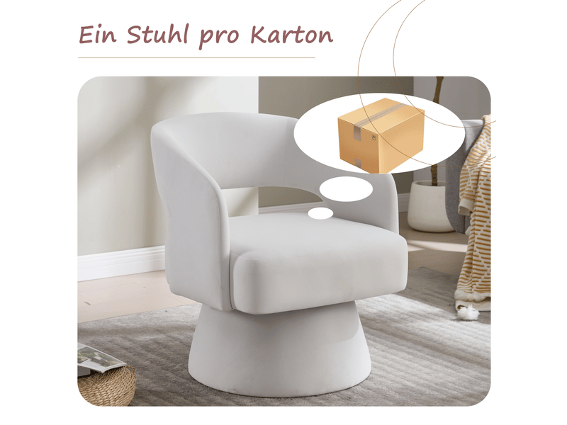  Fauteuil pivotant 360° avec dossier ergonomique et assise rembourrée en chenille beige, 68 × 66 × 47 cm  - Conforama E