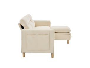 Canapé d'angle panoramique relax manuel <strong></strong> <strong></strong> 3 places Tissu beige avec coffre de rangement