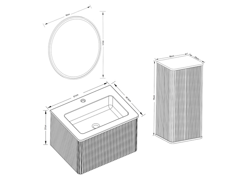  Ensemble meuble de salle de bains 61x46,5x37 cm avec miroir led mdf chêne  - Conforama E