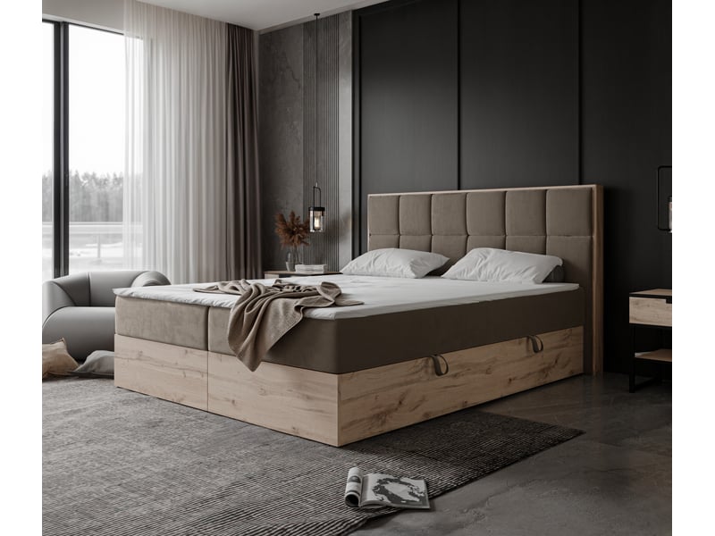 Lit adulte lavio ii - 120x200 cm - matelas ressorts + surmatelas - coffre de rangement - velours dense hydrofuge marron clair LAVIO II - Conforama B