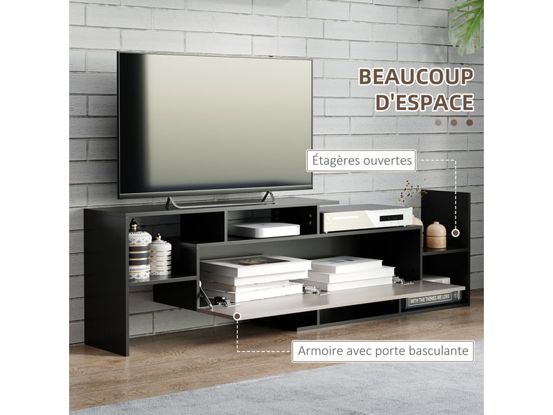  Ensemble meuble tv avec banc et étagère murale noir - style contemporain 153,6l cm  - Conforama E