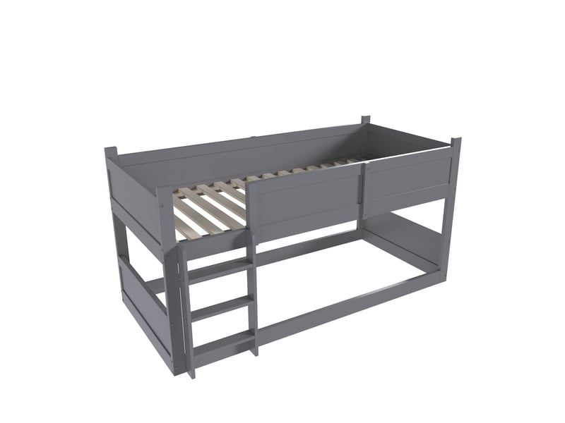  Lit superposé 3 places en bois massif, lit enfant 90x200 cm avec barrière de sécurité, séparable et gain de place, gris  - Conforama D