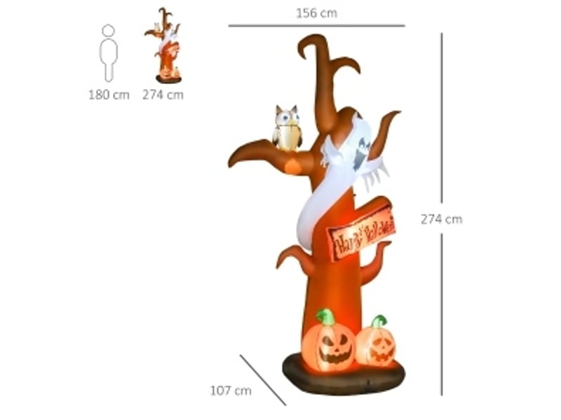 Décoration halloween gonflable 156x107x274 cm avec led, souffleur et matériel de fixation, polyester, brun  - Conforama D