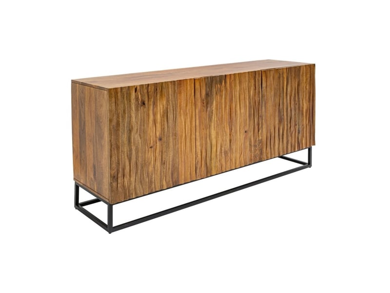 Buffet orkan 160 cm en bois massif de manguier sculpté – 3 portes et piètement noir - Conforama A