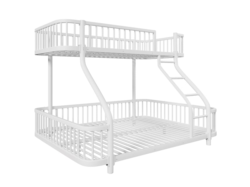  Lit superposé blanc 90 × 200 + 140 × 200 cm, cadre métal, échelle et garde-corps  - Conforama D