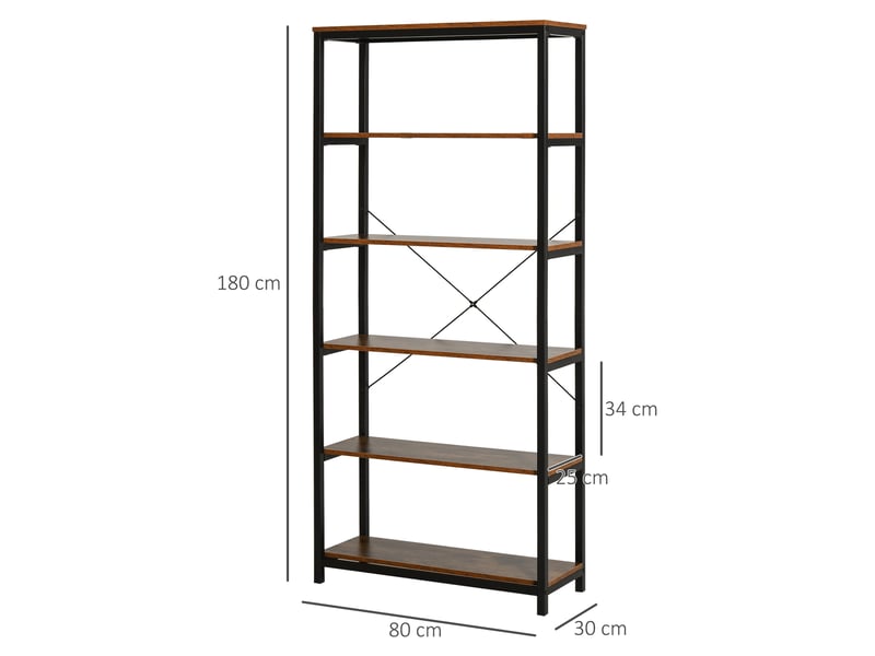  Bibliothèque verticale de style industriel vintage, étagère gain de place à 6 tablettes en bois noir et métal, 80 x 30 x 180 cm  - Conforama E