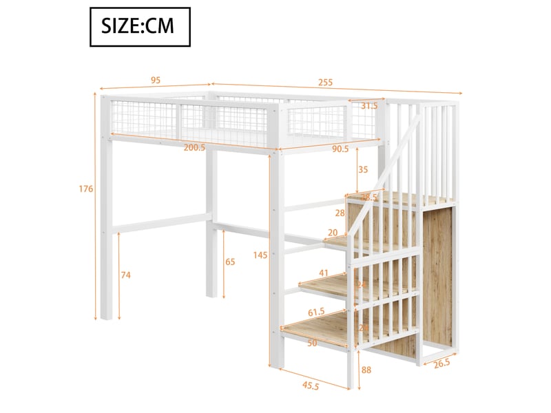  Lit mezzanine enfant 90x200 cm – blanc – échelle, étagères et penderie intégrée – sans matelas  - Conforama C