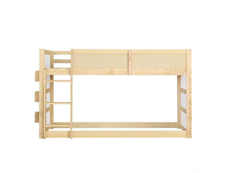  Lit mezzanine enfant 90x200 cm - avec échelle 3 marches, étagères de rangement, éclairage led et panneaux en rotin tressé - mdf - naturel et blanc  - Conforama A