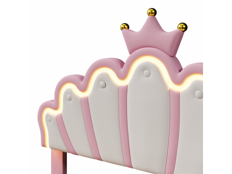  Lit enfant 140x200cm,lit avec rangement en pu avec 2 tiroirs et tête de lit réglable,en forme de couronne,rose lit enfant rose - Conforama E