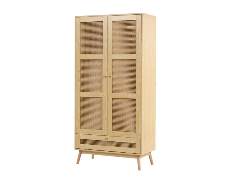  Armoire - zevkor - 90×45×183 cm - 2 portes - tringle intérieure - panneaux effet rotin  - Conforama A