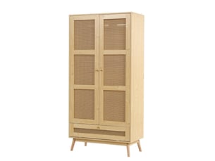 Armoire - zevkor - 90×45×183 cm - 2 portes - tringle intérieure - panneaux effet rotin