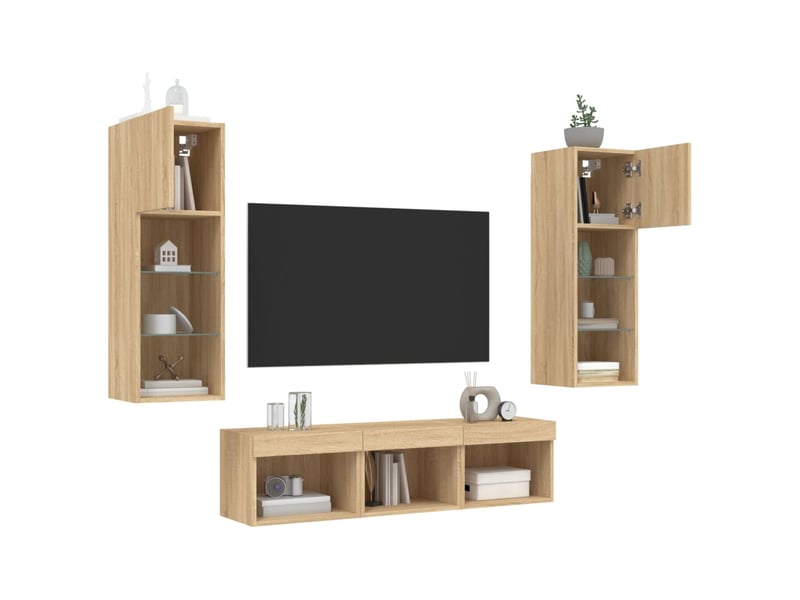  Unités murales tv avec led 5 pcs chêne sonoma bois d'ingénierie shl14814  - Conforama D