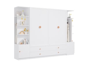 Armoire 6 portes 270 x 45 x 200 cm, portes battantes, 4 tringles à vêtements, 4 tiroirs, grand espace de rangement, blanc