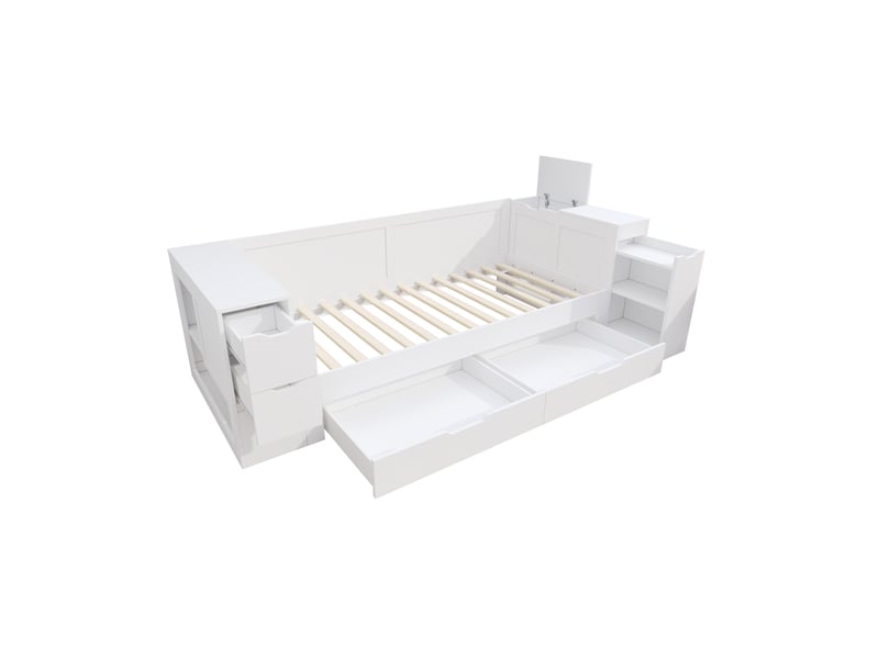  Lit simple enfant 90x200 cm – blanc – daybed avec grand tiroir, rangements et sommier inclus - sans matelas  - Conforama D