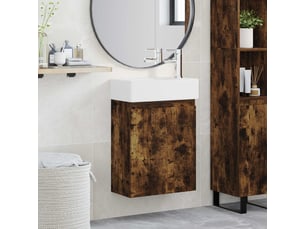 Meuble de rangement salle de bain avec robinet chêne fumé shl6772