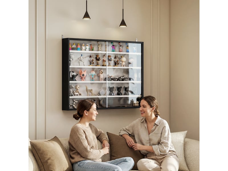  Vitrine murale pour objets de collection 4 étagère réglables en hauteur et 2 portes coulissantes 80 x 9,5 x 60 cm noir  - Conforama D
