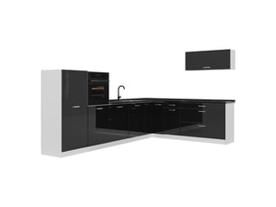 Vicco cuisine en angle, noir haute brillanceblanc, 327 x cm plan de travail anthracite