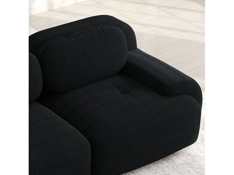  Canapé modulaire 208x103x70cm 2 places, montage simplifié, structure sans cadre, canapé de salon, velours côtelé, noir  - Conforama E