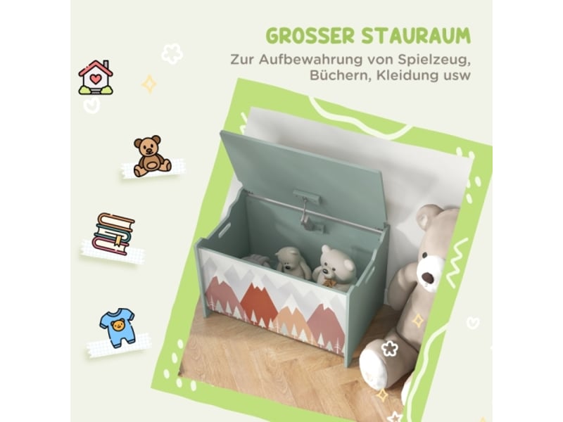  Coffre à jouets enfant vert, couvercle rabattable, motif mignon, boîte de rangement  - Conforama D