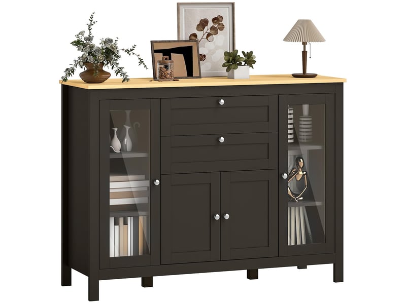  Buffet 3 placards 2 tiroirs en mdf et verre trempé noir 120 x 40 x 90 cm  - Conforama A