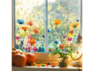 Autocollant pour vitre 30x60cm, motif fleurs multicolores – adhérence statique, déco intérieure-style 1