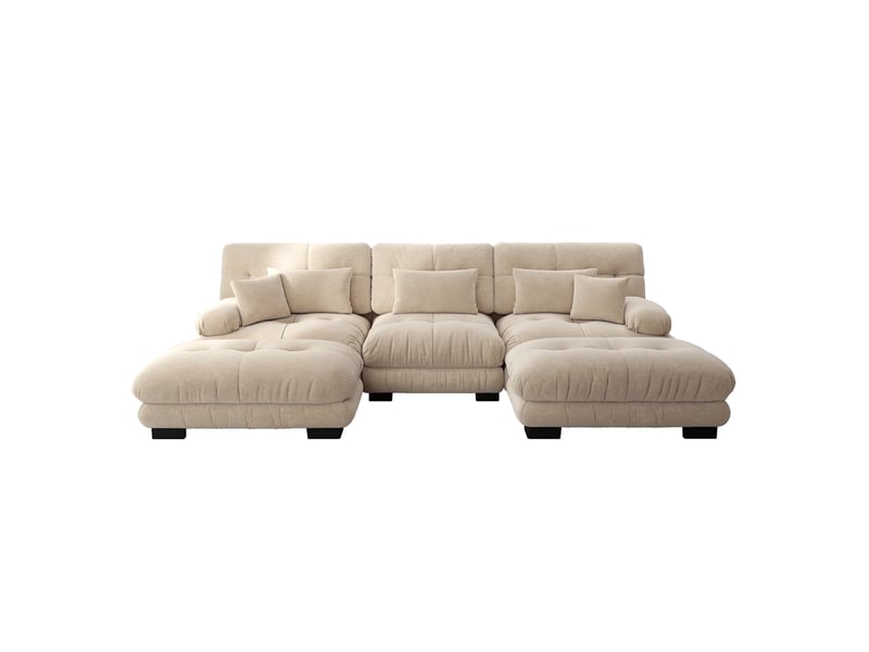 Canapé d'angle, canapé convertible – forme u, assise profonde, marron clair, en chenille, avec pouf, style cloud - Conforama D