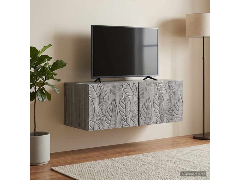  Meuble tv - banc tv - meuble de rangement mural 98 x 31 cm sonoma gris bois d'ingénierie  - Conforama C