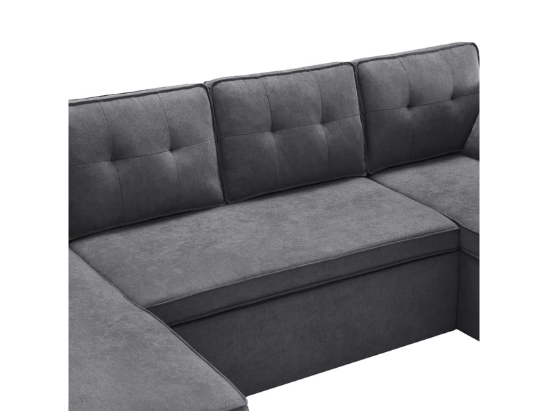 Canapé convertible en u 4 places tissu aspect lin gris avec coffre intégré et porte-gobelets - Conforama R