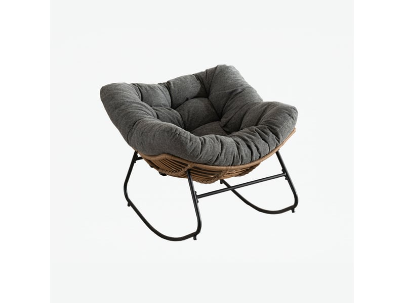  Fauteuil à bascule papasan ergonomique pour détente et lecture, structure métallique en chenille gris  - Conforama A