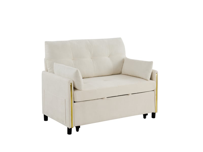  Canapé convertible 2 places 3-en-1 en chenille beige clair, 125x83x93 cm  - Conforama A