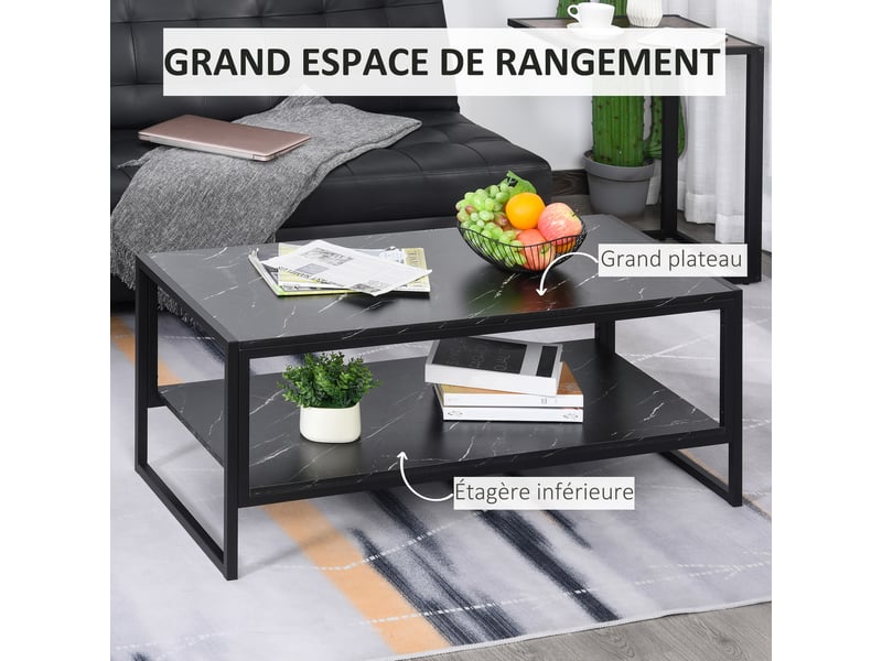  Table basse style moderne avec 2 étagères noir 106 x 50 x 47 cm  - Conforama D