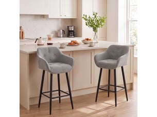 Lot de 2 tabourets de bar, chaises de bar rembourrées en chenille, assise large 67h cm, dossier et repose-pieds, gris