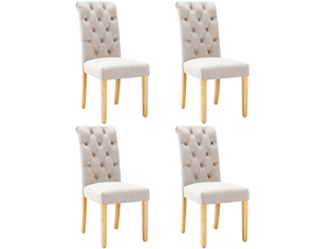 Chaises de salle à manger lot de 4 avec dossier courbé  - pieds en chêne, velours beige