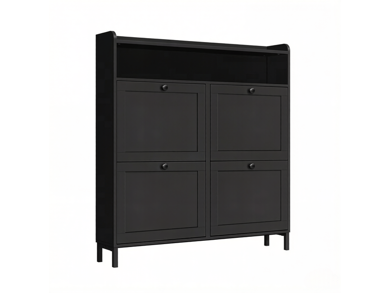  Meuble à chaussures étroit noir 100 x 19,5 x 107 cm avec 4 portes abattantes  - Conforama A