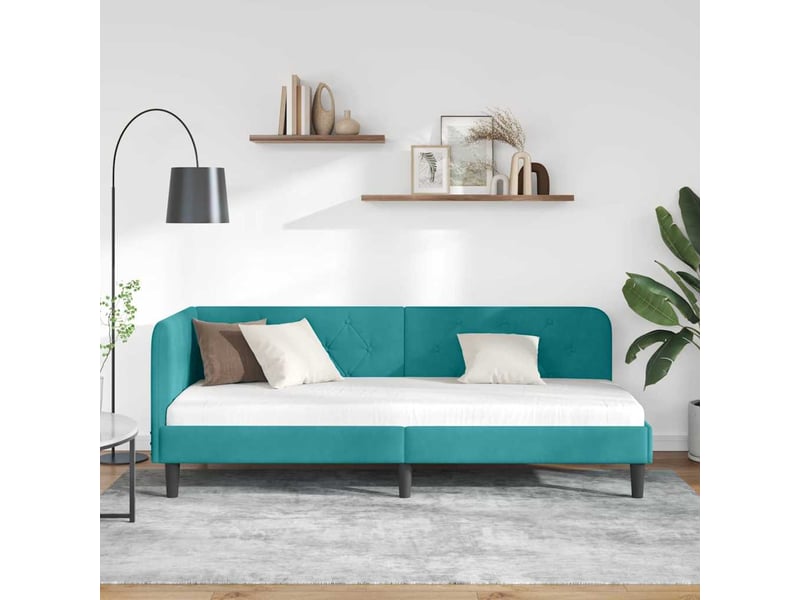 Lit simple- lit adulte - cadre de lit d'angle turquoise 80 x 200 cm velours - Conforama C