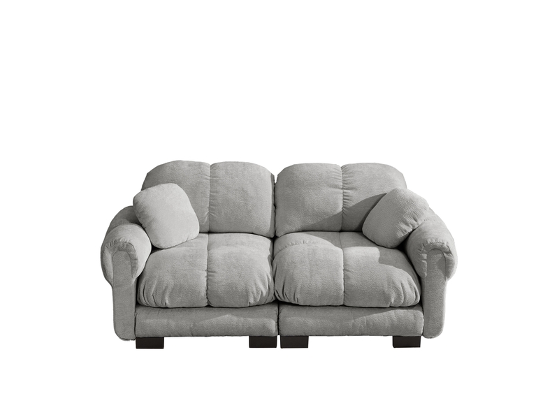  Canapé droit 2 places en chenille gris clair, modulable, coussins épais et dossier ergonomique pour le salon  - Conforama A