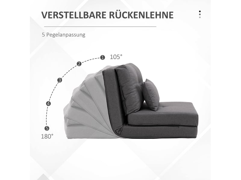  Fauteuil convertible 2-en-1 avec dossier réglable et coussins, en lin gris foncé  - Conforama D