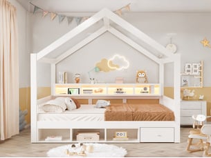 Lit cabane 140x200 cm <strong>LEYTN</strong> <strong></strong> coloris blanc