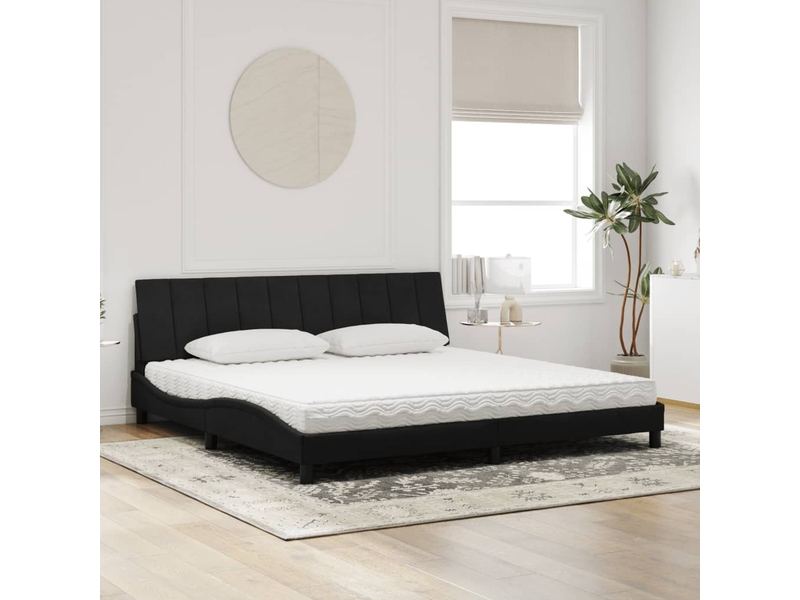  Lit avec matelas hanko noir 200x200 cm velours  - Conforama C