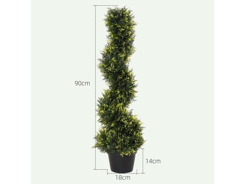  Lot de 2 arbres artificiels en spirale 90 cm, feuillage vert et pots noirs, décoration intérieure et extérieure  - Conforama C